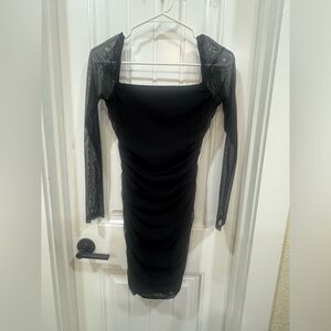 Princess Polly Black Ruched Mesh Sleeve Dress